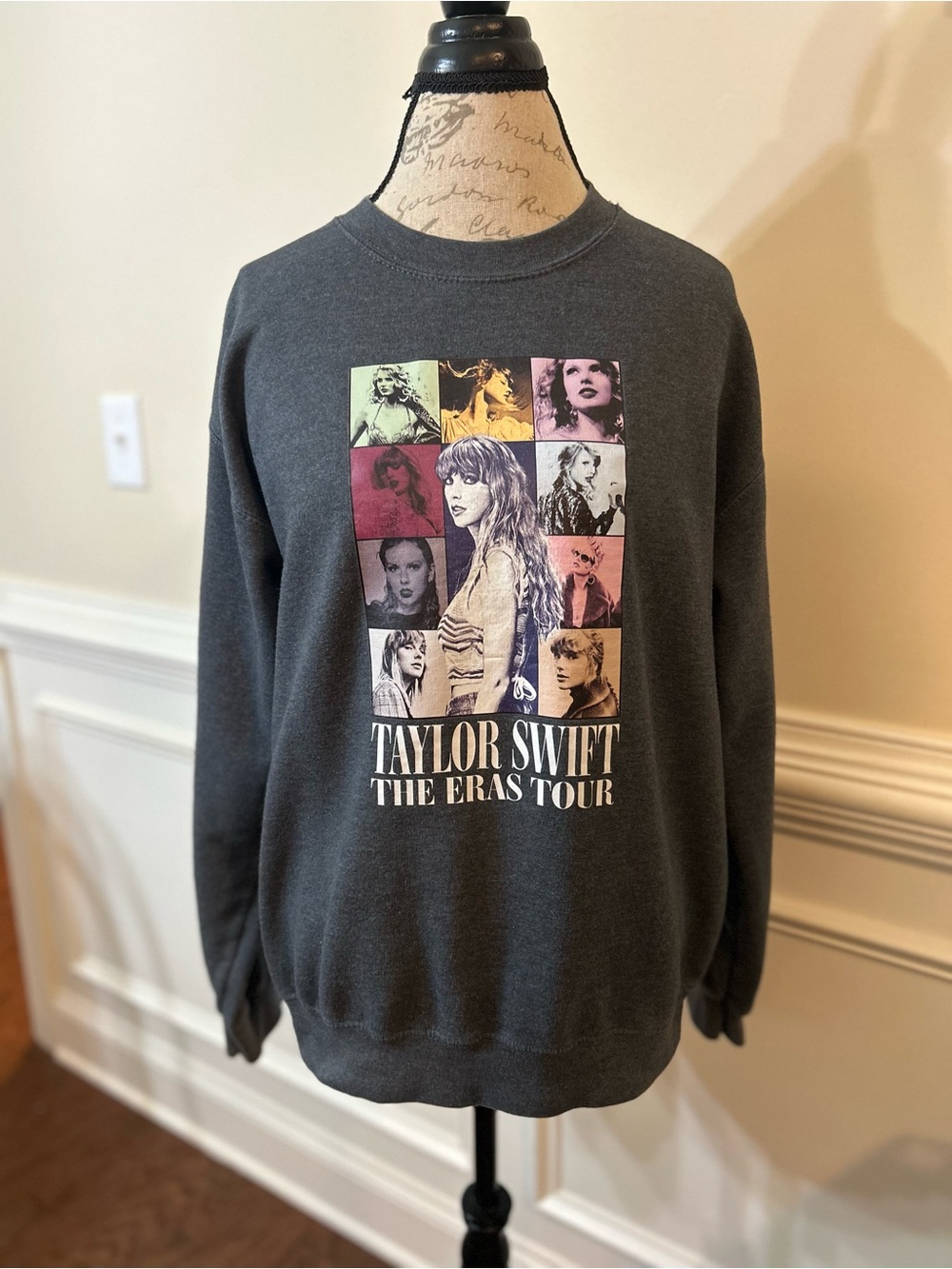 Taylor Swift Heather Charcoal Gray Eras Tour Crewneck Sweatshirt - Picture 1 of 5